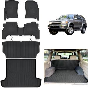 Floor Mats for 1996-2002 Toyota 4Runner with Trunk Mat & Backrest Mat, TPE All Weather Protection 1st & 2nd Row Full Set Car Liners Covering The Backrest Accessories