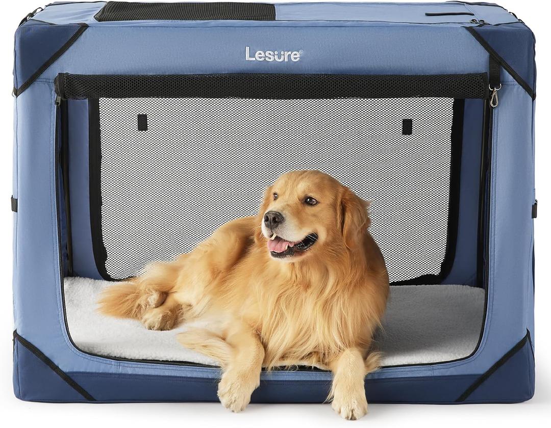 Lesure Collapsible Dog Crate - Portable Travel Kennel for Extra Large Dog, 4-Door Pet Crate with Mesh Windows, Indoor & Outdoor, Blue