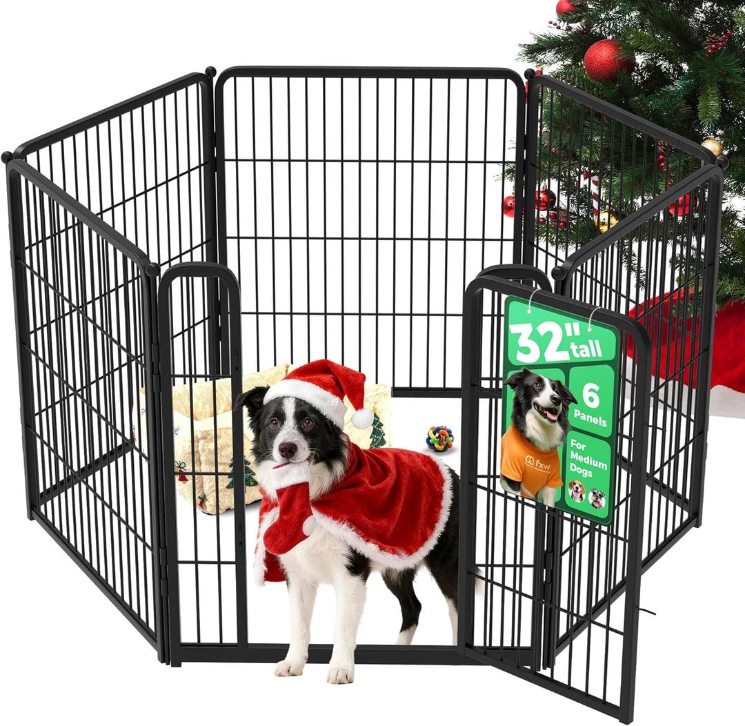 FXW Homeplus Unleashed Indoor Dog Playpen - Stress-Free and Safe Play, Heavy Duty 32 Inch 6 Panels Dog Pen for Small and Medium Dogs, BlackPatented