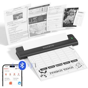 MUNBYN Portable Printers Wireless for Travel ITP02, Portable Printer Bluetooth, Support 8.5"x11" & A4 Thermal Paper, Compatible with Android, iOS & Laptop, Small Printer for Office, School(Black)