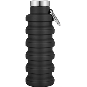 Collapsible Water Bottles 17oz, Portable Leak-Proof Travel Water Bottle, Reusable BPA Free Silicone Foldable Water Bottle with Carabiner for Gym, Traveling, Camping, Hiking, Sports(Black+Blue)