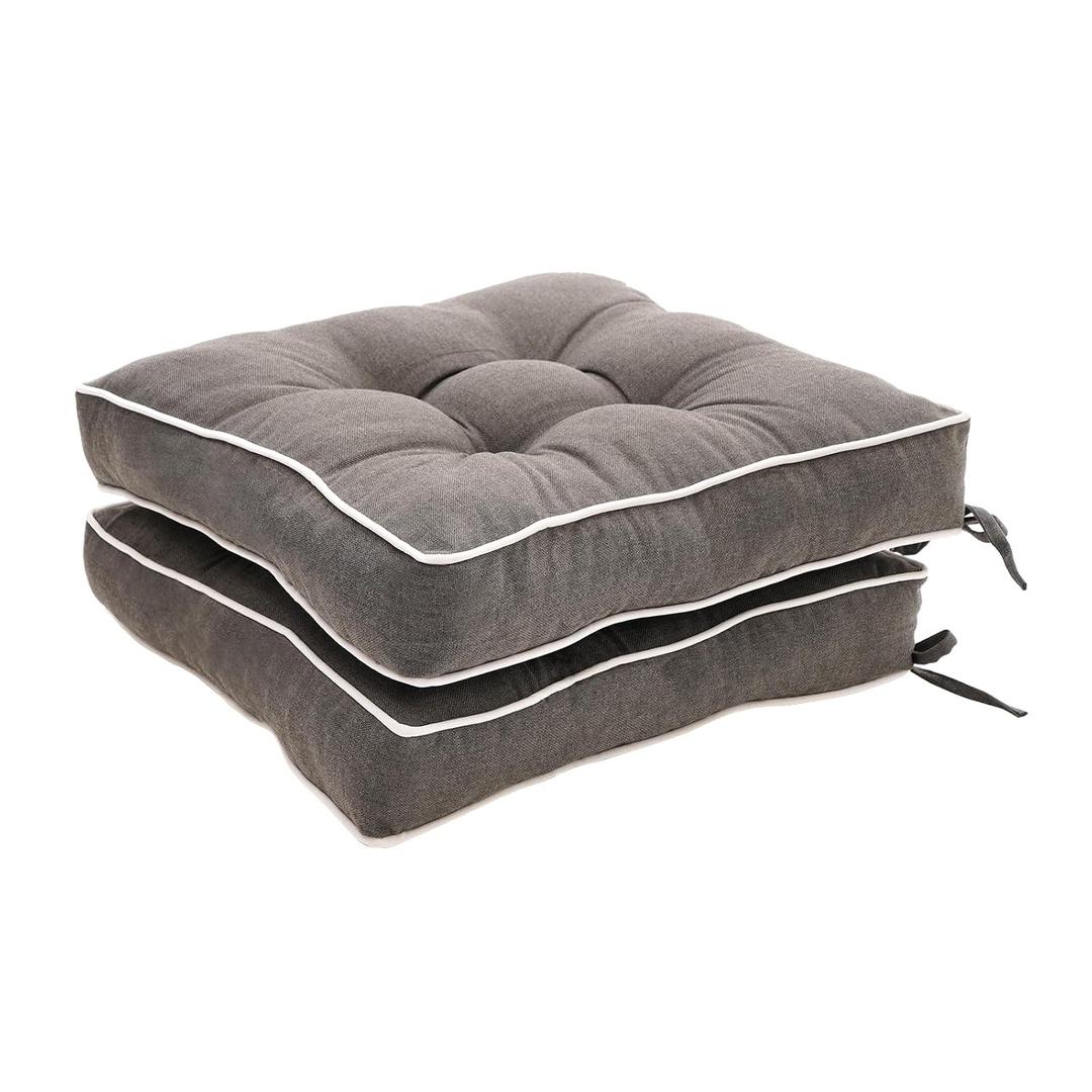Outdoor Chair Cushions Set of 2 Square Tufted Seat Cushions with Ties Thick Seat Chair Pads for Patio Furniture 19"x19",Medium Grey