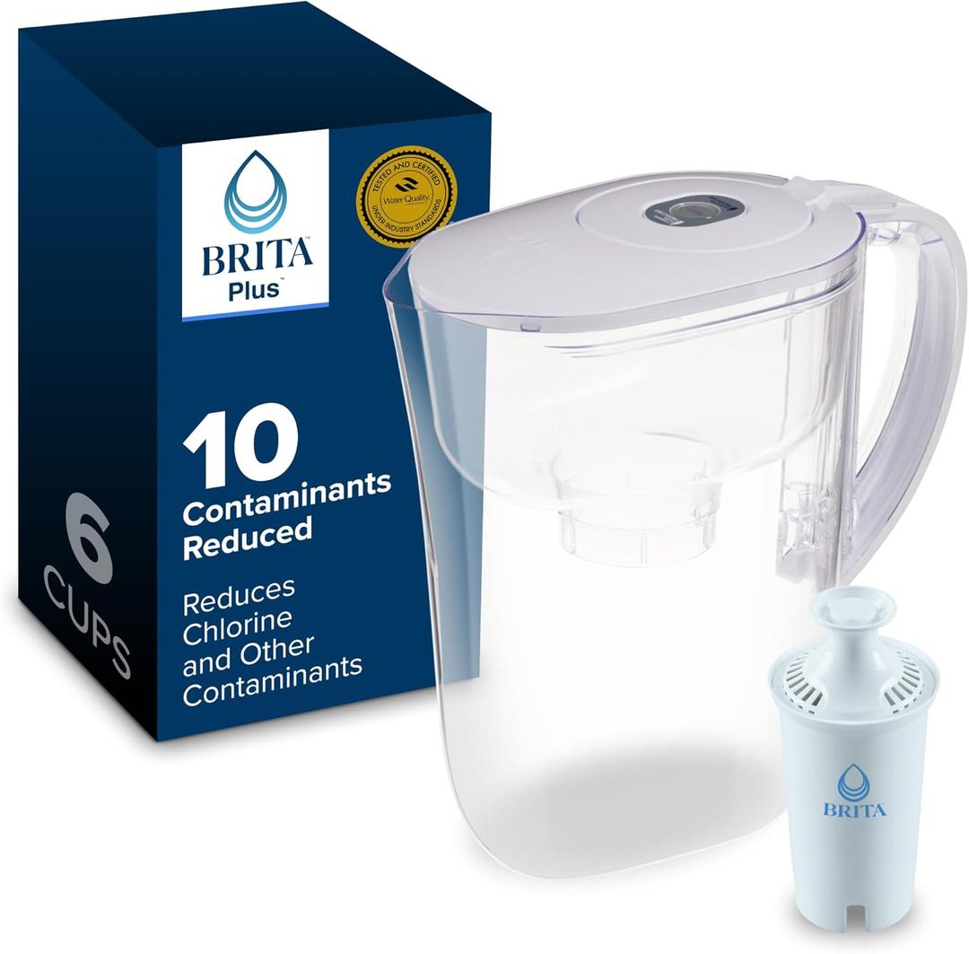 Brita Small 6 Cup Water Filter Pitcher, 1 BritaPlus Filter, Metro, Clear