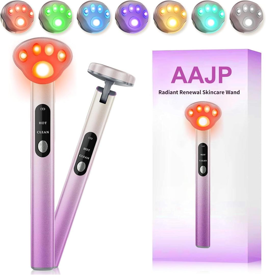 Radiant Renewal Skincare Wand, Red-Light-Therapy-Wand, Red-Light-Therapy-for-Face and Eye, 7 Colour Facial- and- Eye- Massager (Purple)