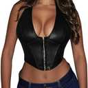 Benfoly Women's Y2K Leather Halter Top Backless Corset Bustier Top Lace Up Sexy Going Out Crop Tank Halter Neck Party Club. Size L
