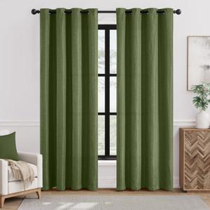 jinchan Linen Textured Room Darkening Curtain 90 Inches Long for Living Room Forest Green Thermal Insulated Grommet Top Window Drape for Bedroom 1 Panel Forest Green