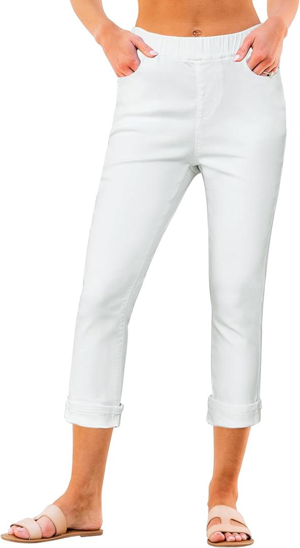 GRAPENT Pull On Jeans for Women High Waisted Skinny Capri Pants Trendy Stretch Denim Cropped Jeans Crop Jeggings Capris, White, Medium