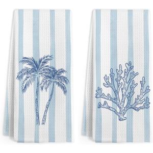 Coastal Beach Palm Tree Coral Kitchen Towels, Preppy Coastal Coral Hand Towels Decor, Beachy Tropical Palm Tree Decorative Hand Dish Tea Towel for Kitchen Bathroom, 16x24 Inch