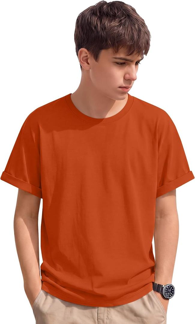 Boys Shirts Short Sleeve Summer Tops Kids Crew Neck Loose Casual Basic Tees for Boys 5-14 Years