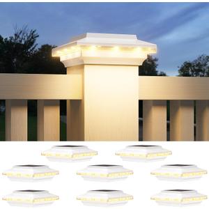 4x4 Solar Post Cap Lights Upgraded, Brighter and Extended Beam to Light Post Fence Deck with Warm/White Lights, Waterproof Outdoor Posts Solar Lights for Patio Porch Vinyl/Wooden Posts 8 Pack