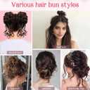 HOOJIH 2PCS Messy Bun Hair Piece, Tousled Updo With Tendrils Extensions, Wavy Curly Wrap Ponytail Hairpieces Scrunchies for Women HB010 Dasiy - Light Brown With Medium Golden Blonde