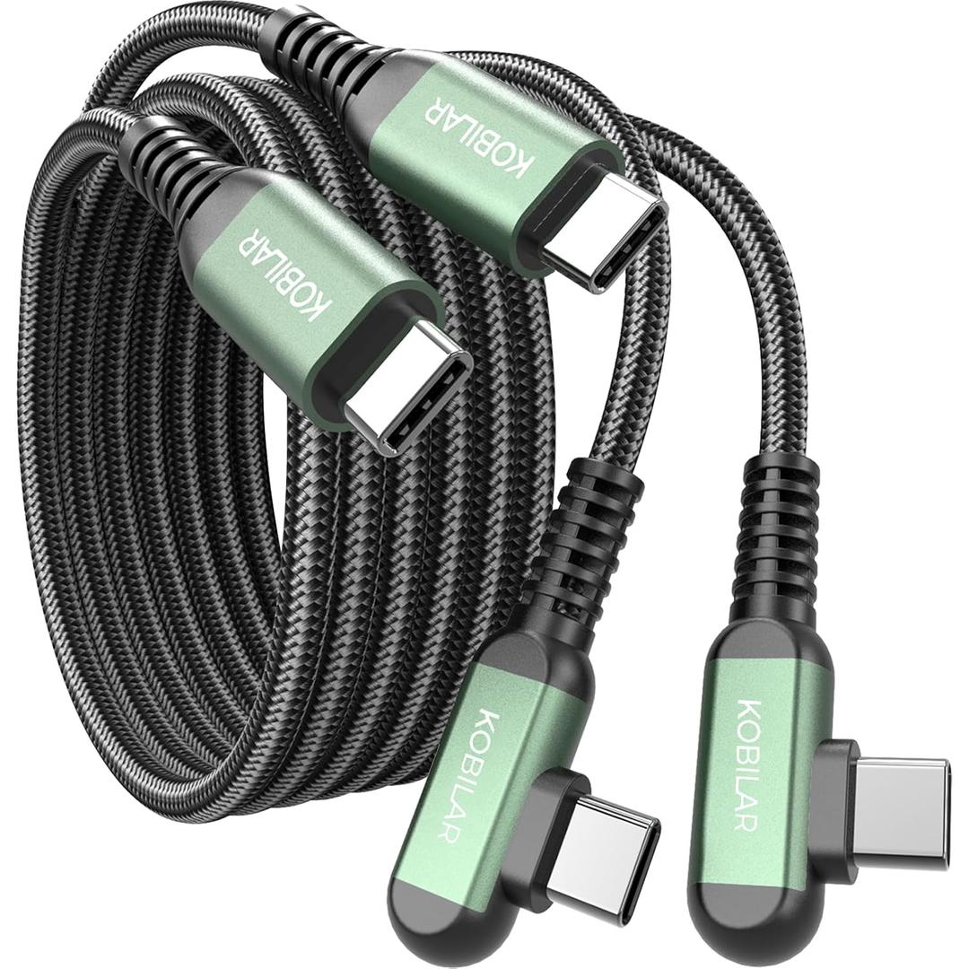USB C to USB C Cable, Type C Charger Cord Right Angle, Fast Charger USB-C 90 Degree for iPhone 17/16 Pro Max Plus, iPad Pro, Type C Cable for Samsung S25 S24 S23 (2pack, 5ft*2)