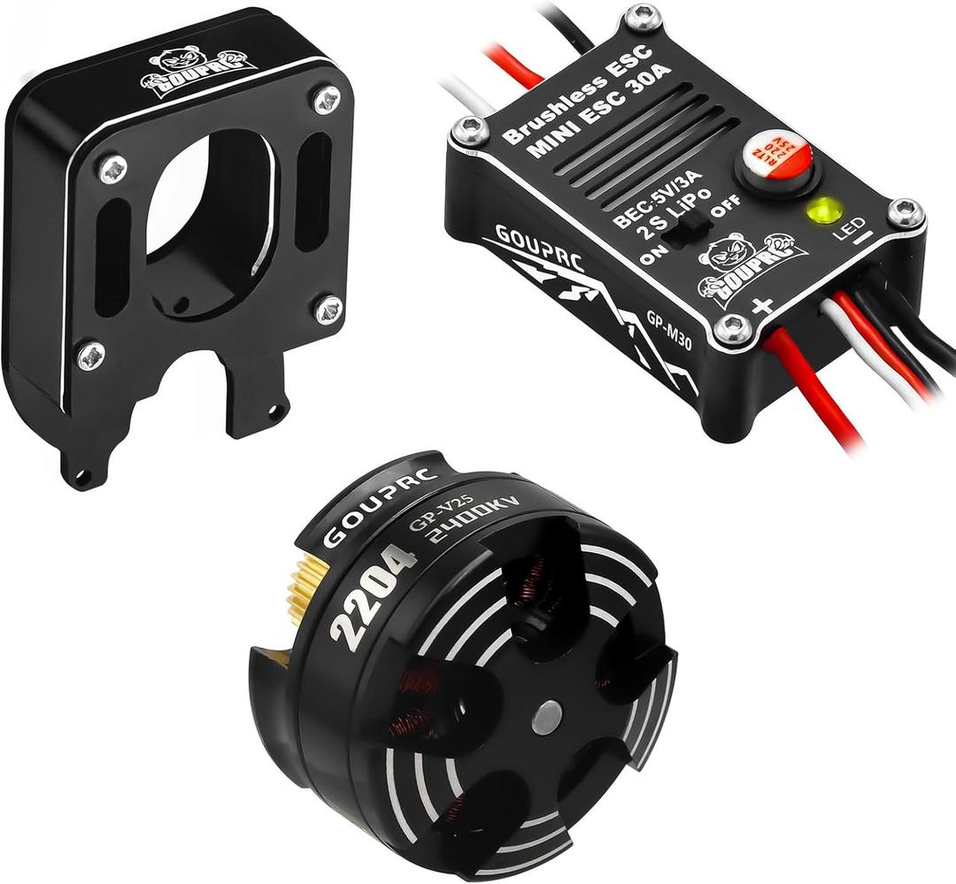 GOUPRC 2204 2400KV Brushless Outrunner Motor with Mount & 30A Brushless ESC Combo Kit for SCX24 Axial 1/24 Remote Control Crawler Truck Car (Black)