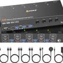 KVM Switch 3 Monitors 4 Computers 4K@60Hz,EDID Simulation,HDMI Displayport Triple Monitor KVM Switch,3 Monitor KVM with 4 USB 3.0 Ports for Keyboard Mouse, Wired Remote and 4 USB3.0 Cables Included