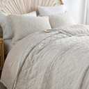 HORIMOTE HOME 100% Linen Front/100% Cotton Back Quilt Set King Size, Beige Pre-Washed European Flax Linen Quilt, Diamond Stitch Bedspread Coverlet Bedding Set 3-Piece for All Seasons
