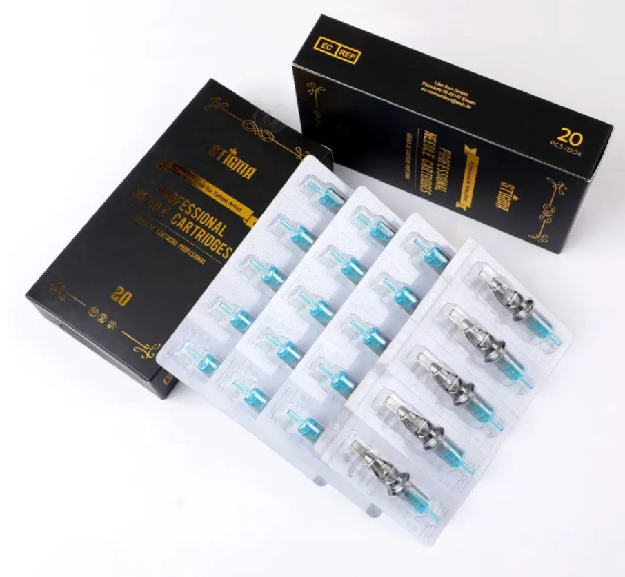 STIGMA Aquamarine Knight Tattoo Cartridge Needles #10(11RL) 31Pcs 0.3mm Bugpin Disposable Tattoo Needles Cartridges with Membrane Round Liner EN02B-50-1011RL