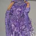 Women's Latin Dance Leotard Pole Dance Performance Costume Sequins Tassel Bodysuit Birthday Cocktail Party Dresses (Purple, S)