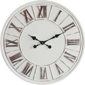 Large Farmhouse Wall Clock - 24 inch, Rustic White, Distressed Roman Numeral, Metal Face, Battery Operated, Modern Farmhouse Decorative Wall Clock for Living Room Decor