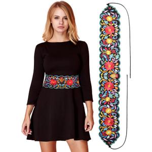 Women Embroidered Mexican Belt for Dress Floral Traditional Fiesta Waist Sash Cinco De Mayo Luau Party Outfit