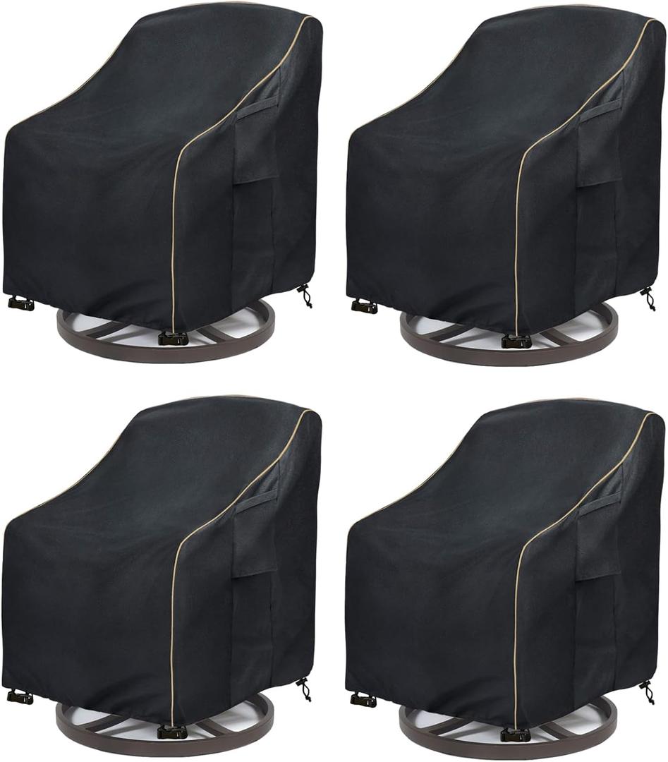 Patio Swivel Chair Cover 4 Pack,Waterproof Heavy Duty Outdoor Chair Covers,Outdoor Swivel Chair Cover for Patio Furniture Covers(30W x 34D x 36H inches),Black