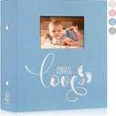 Lanpn Baby Photo Album 4x6 100 Pockets 2 Packs, Mini Linen DIY Window Photo Book Newborn Bebe Album Memory Book Sets, Holds 100 Top Loader Vertical Pictures Gift for Kids Boy Girl Baby Shower, Blue