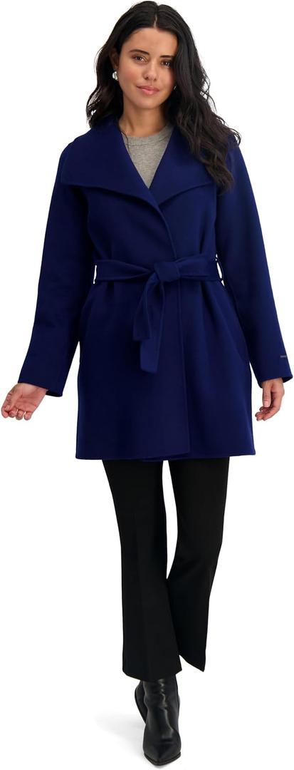 TAHARI Women's Double-faced Luxury Soft Wool Blend Peacoat- Wrap Wool Coat With Removable Belt, M