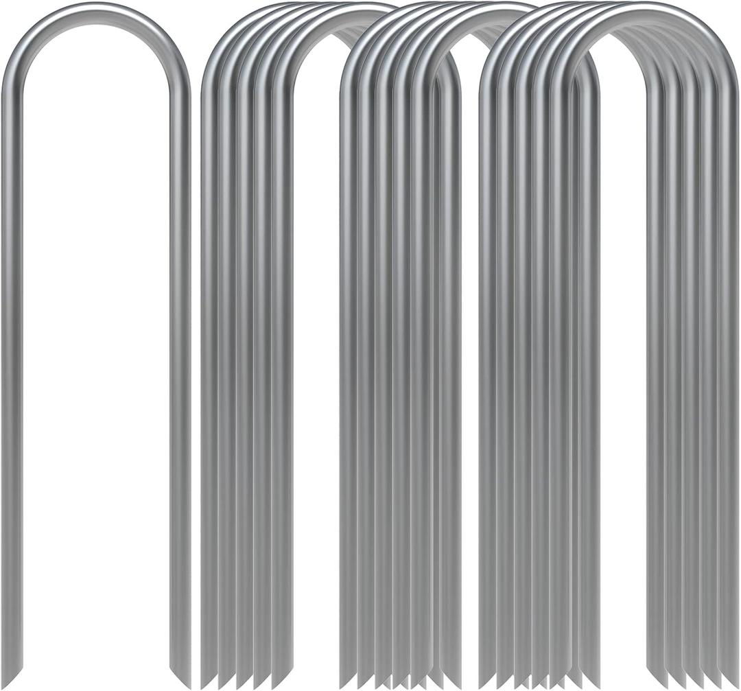 AAGUT 16 Pack Garden Landscape Staples 6 Inch Soaker Hose Stakes 11 Gauge Drip Line Irrigation Stakes Water Hose Hooks Galvanized Lawn U Pins Sod Nails for Chicken Wire, Drip Tubing, Dog Fence