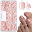 LoveOurHome 240pc Nude Press on Toenails Women Fake Toe Nails with Glue Tab, Nude Tan Fake Toenails Press on Toes Nails Glue on Toenail Acrylic Toe Nail Tips Gel Artificial False Stick Toenail Tip