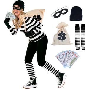 Morph Women's Burglar Costume - Adult Robber Outfit for Women - Bank Robber Theme - Cop and Robber Costume (Large)