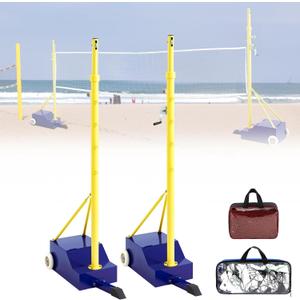 Volleyball Poles for Backyard with Volleyball Net/Badminton Net Indoor Outdoor Heavy Duty Badminton Poles Adjustable 4 Heights of 5ft-6.8ft with Wheels and Net for Adults Stadium Garden