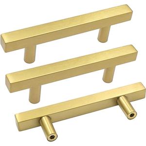 goldenwarm Gold Cabinet Handles 3 3/4 inch Brushed Brass Drawer Pulls 10 Pack - LS1212GD96 T Bar Square Gold Kitchen Cabinet Door Handle Bathroom Cabinet Pulls