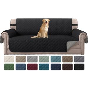 H.VERSAILTEX Water Resistant Couch Cover for 3 Cushion Couch Reversible Sofa Slipcover Quilted Furniture Protector with Elastic Strap Non Slip Sofa Cover for Dogs Pets(Sofa, Black/Grey)  22"D x 66"W x 33"H