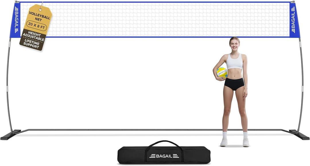 BAGAIL Volleyball Net, 12ft/20ft Portable Volleyball Net for Backyard - Adjustable Height, Heavy-Duty Frame, Freestanding Design - Portable Outdoor/Indoor Volleyball Set with Carry Bag
