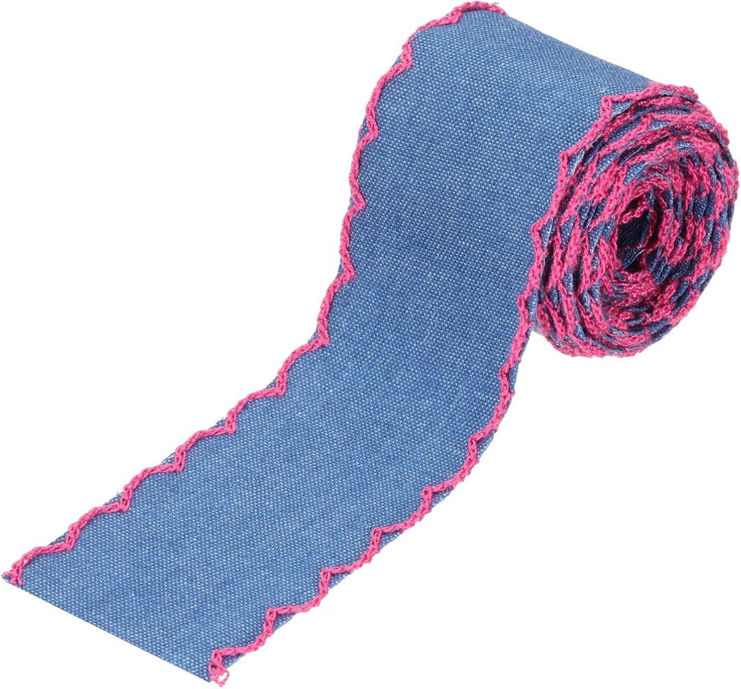 PATIKIL 1.5" Denim Ribbon, 4 Yard Layering Jean Fabric Craft Wavy Edge Strip for Bow DIY Making Hair Clip Garment Sewing Decorations, Rose Red