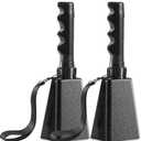 9" Metal Cowbells with Handle - (2 Pack) Cow Bells Loud Cheering Noise Makers for Sporting Events, Football Games, School Spirit, Rallies & Celebrations - Black Steel Percussion Music