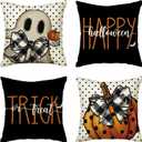 AVOIN colorlife Happy Halloween Cute Ghost Trick or Treat Throw Pillow Covers, 18 x 18 Inch Polka Dot Pumpkin Bat Cushion Case for Sofa Couch Set of 4, Black