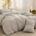 Bedsure Comforter Set Queen Size - Cotton Fabric with Microfiber Inner Fill, Linen Color PureWoven Soft Bed Set for All Seasons, 3 Pieces, 1 Comforter (90" x 90") and 2 Pillow Cases (20" x 26")
