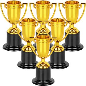 WINKIO Mini Trophies,Gold Trophy Award, Plastic Trophies for Kids, 4 Inch Trophy Cups, Award Trophies for Party Favors, Props, Rewards, Winning Prizes, Competitions Ceremony Parties Favor (6pcs)