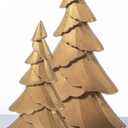 RM ROOMERS Christmas Tree Figurines Wooden, Set of 2 Gold Christmas Tree Vintage Tabletop Xmas Statues, Antique Decorative Xmas Trees for Desk, Mantel, Entryway, Rustic Holiday Centerpieces