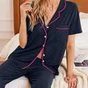 Ekouaer 2 PackWomens Pajamas Short Sleeve Pjs Notch Collar Button Up Loungewear Cozy Sleepwear Sets (Black, XXL)