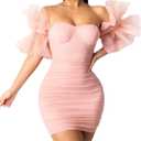 LKOUS Elegant Club & Night Out Dresses, Off Shoulder Evening Birthday Dresses, Solid Color Bodycon Mini Dress (X-Large)