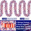 50FT 4th of July Patriotic Tinsel Garland Decorations, Red White and Blue Tinsel with Flag Metallic Glitter Hanging Garland for Memorial Day 4th of July Independence Day Indoor Outdoor Decor