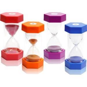 Hourglass Sand Timers Colorful Sandglass Timer Hourglass Set Sand Clock Timer Visual Sandtimer 3/5/10/20 Minutes for Kids Classroom Office Kitchen (4 Pcs)