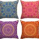Indian Colorful Throw Pillow Covers 18x18 Set of 4 Diwali Pillow Case Diwali Decor Indian Diwali Holi Decorations and Supplies for Home