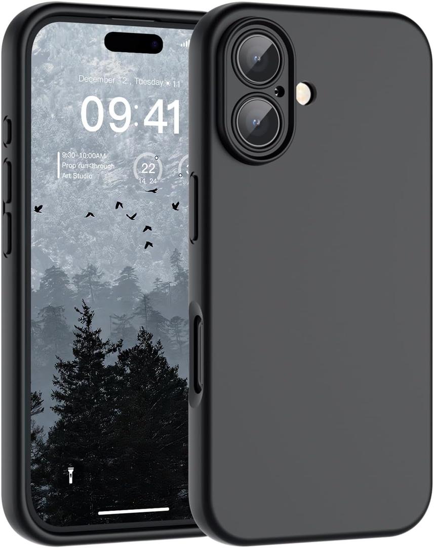 SUPFINE Designed for iPhone 16 Plus Case,Premium Liquid Silicone with [Soft Anti-Scratch Microfiber Lining][Upgraded Camera Protection] Slim Shockproof Protective Phone Case for Men Women Girls,Black