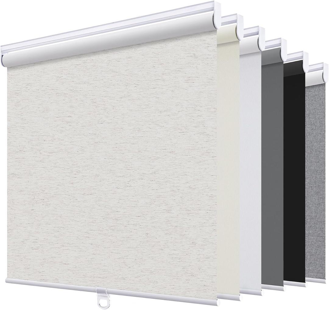 SUNOFF Blackout Cordless Roller Shades Blinds,35" W x 64" H,Linen Beige