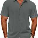 COOFANDY Mens Casual Short Sleeve Shirts Summer Beach Shirt Button Down Textured Shirts Vacation Hawaiian Shirts (Gray, S)