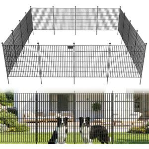 20 Panels No Dig Garden Fence with Gate, 32 in(H) X53 ft(L) Metal Fence Panels, Thickened Rustproof Garden Fencing, Animal Barrier for Dogs
