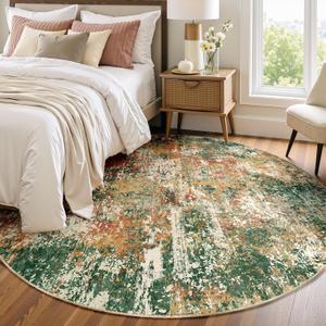 RELEANY Washable Area Rugs 8ft Non-Slip Modern Abstract Soft for Living Room Entryway Bedroom Nursery, Print Pattern, Green Orange Rust Red Cream Colorful