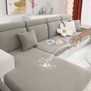 hyha Waterproof Sectional Couch Cushion Covers, Wear Resistant Sofa Slipcovers Washable, Anti Slip L Shape Couch Covers for Sectional Sofa, Furniture Protector for Pets (1 Piece Chaise, Taupe)